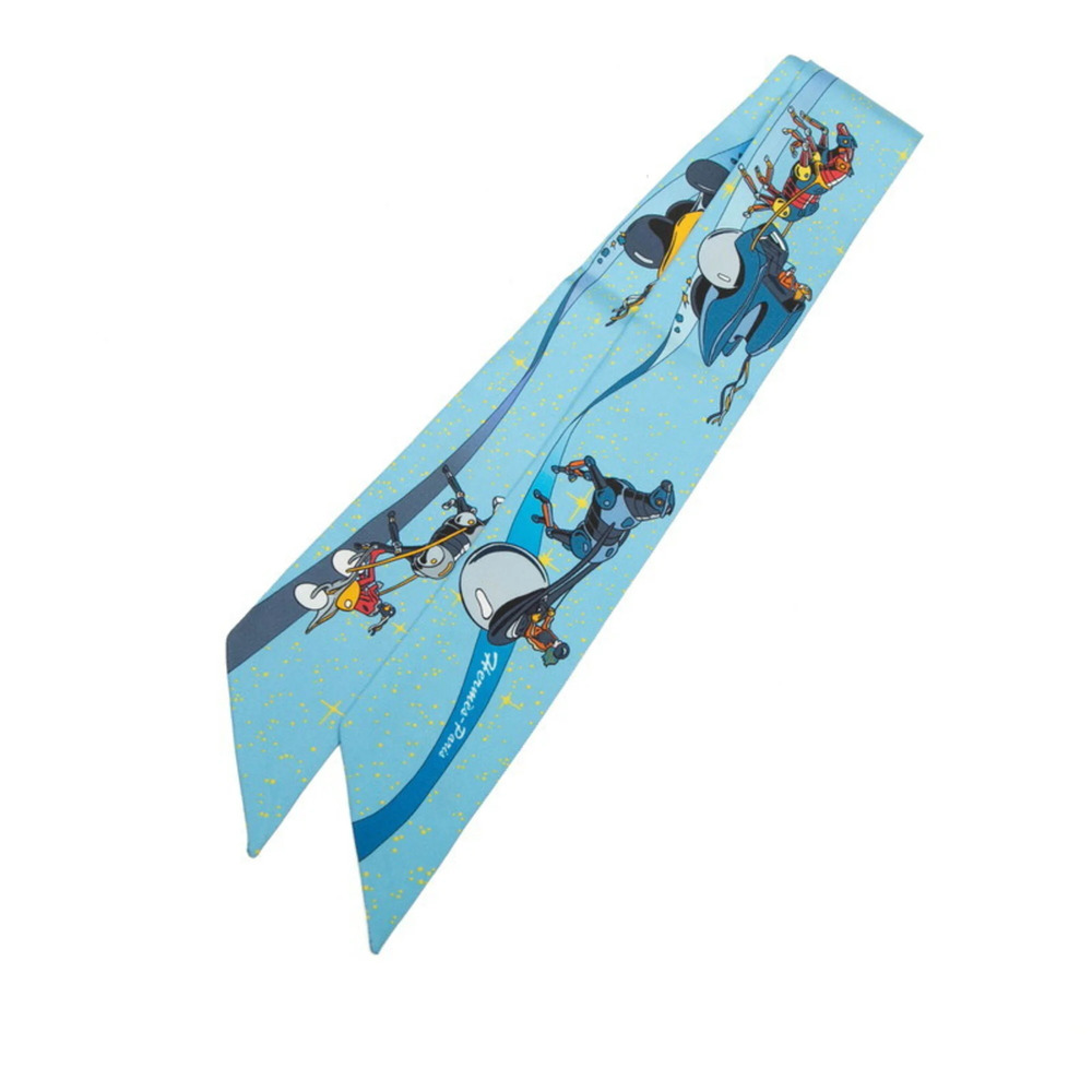Hermes Twilly Space Derby Scarf/Muffler, Blue Multicolor Silk, Women's